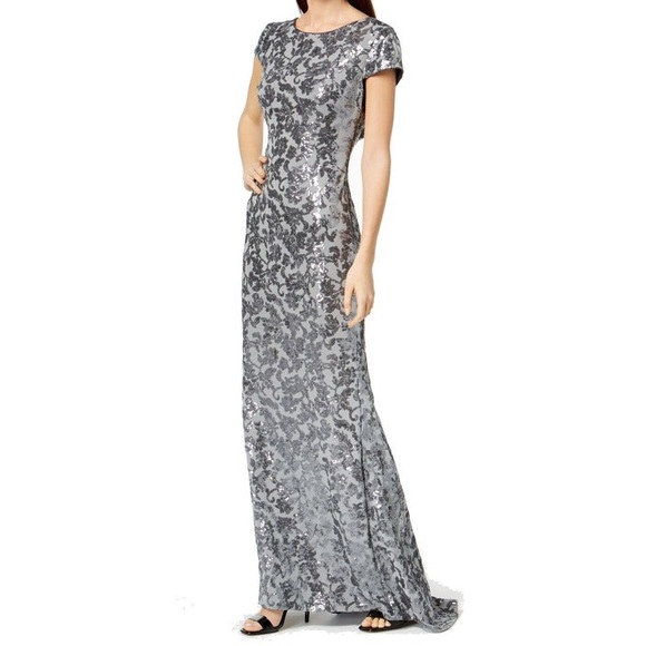 Grey Sequin dress with cowl back and zippered side - Picture 1 of 7